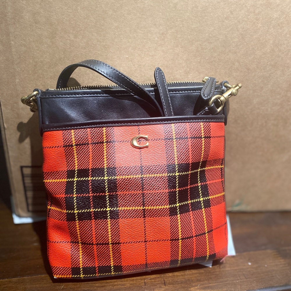 Coach Red and Black Tartan Crossbody Bag